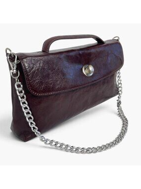 Vintage 1980s Clarks England Leather Handbag Chain Strap & Top Handle - Burgundy